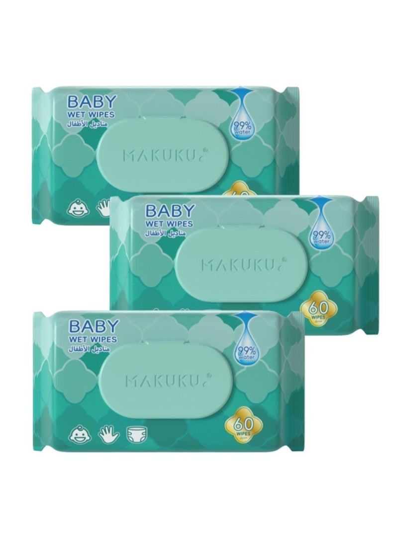 Makuku Baby Wet Wipes, Pack of 60 x 3's